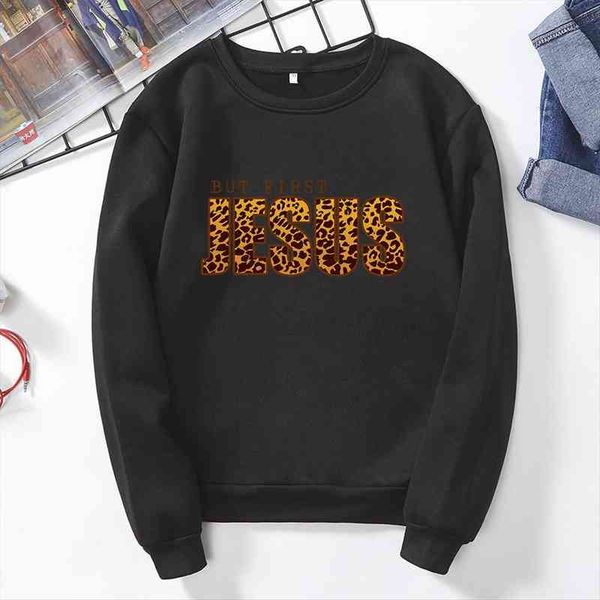 

casual letter print hoodies woman jesus woman sweatshirt autumn winter cloth fleece hoodies, Black