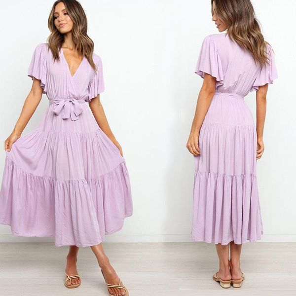 

spring and summer 2021 women's short sleeve dress long skirt swing two piece, White