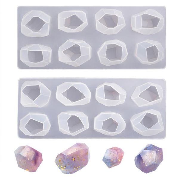 

craft tools geometric stone shape mold set with 12 grooves 2-piece resin gems making molds silicone candle soap