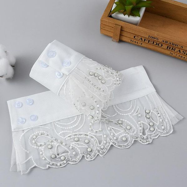 

sports gloves elegant fake flare sleeves for women girls pleated false cuffs solid color sweater wrist warmers female white horn, Black