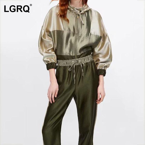 

women's jackets [lgrq] loose fit green casual drawstring jacket hooded collar long sleeve women coat fashion tide spring autumn 2021 19, Black;brown