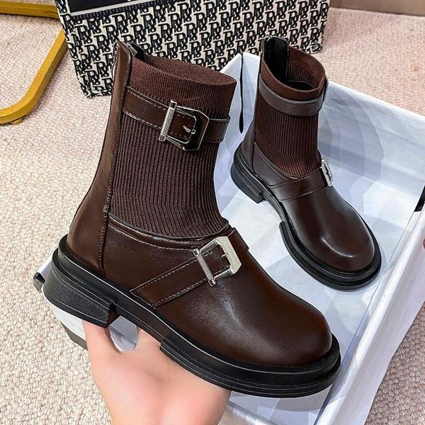 

boots women buckle zipper trendy shoes 2021 autumn women's ankle round toe thick bottom for woman, Black