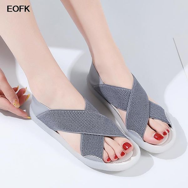 

sandals eofk women summer elastic stretch fabric breathable ladies slip on slides comfy concise female shoes plus size 45, Black
