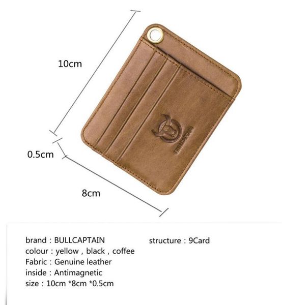 

card holders bullcaptain genuine leather business holder mini rfid protection id coin purse with wrist, Brown;gray