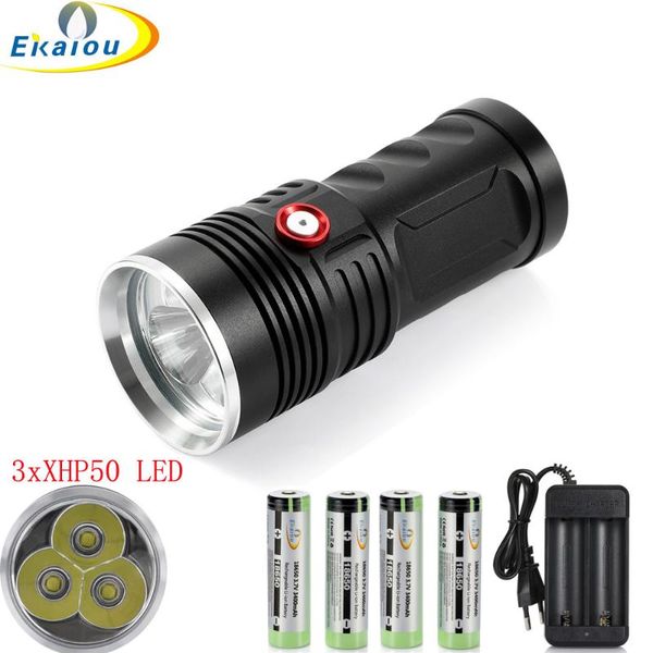 

super bright tactical led high power searchlight 3 x xhp50 torch modes with 4x18650 battery and charger flashlights torches