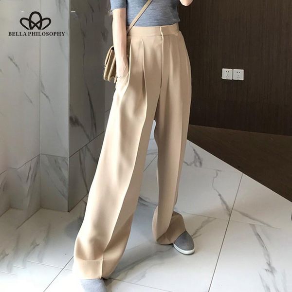

women's pants & capris hstar trouser for women high waist causal loose wide leg female 2021 autumn korean fashion elegant tide, Black;white