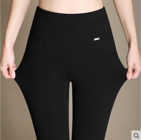 

women's pants & capris women 2021 fashion plus size s-5xl elastic waisted pencil solid ol style high waist trouser pantalon femme, Black;white