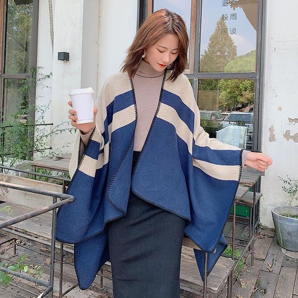 

scarves 2021 winter scarf women knitted shawls wrap warm cashmere-like female pashmina foulard bandana two-color all-match shawl, Blue;gray