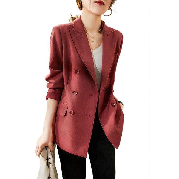 

fashion women burgundy blazer long sleeve korean style double breasted female office ladies autumn outwear women's suits & blazers, White;black