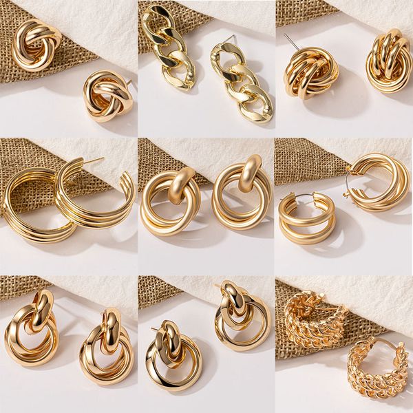 

fashion gold color metal drop earrings stainless steel simple knot twist earrings for women statement jewelry pendiente, Golden