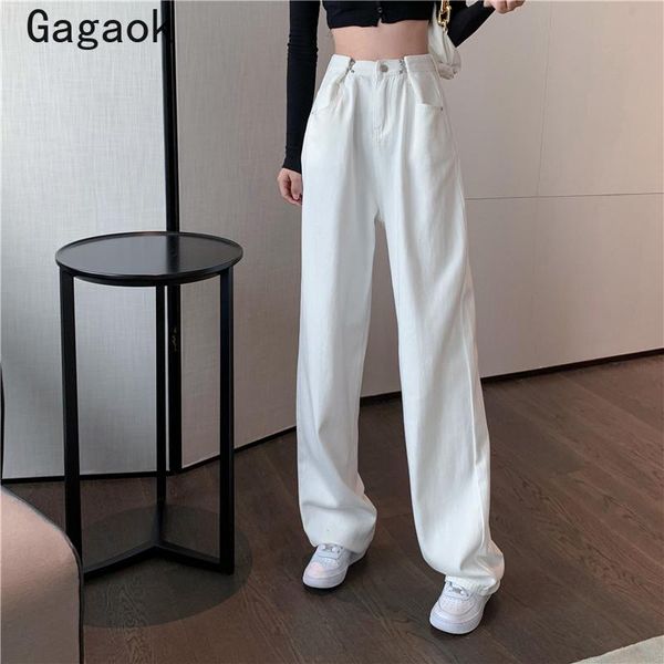 

women's pants & capris gagaok woman denim 2021 spring autumn solid high loose casual straight fashion female harajuku wild korean pant, Black;white