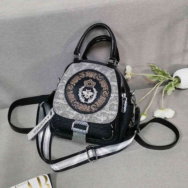 

backpack bag female 2021 korean fashion trend travel sequin rhinestone schoolbag, Black;red