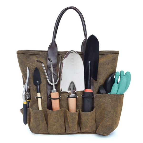 

garden tool tote bag home organizer heavy-duty gardening pouch lawn yard handtool storage carrier with 7 pockets planters & pots