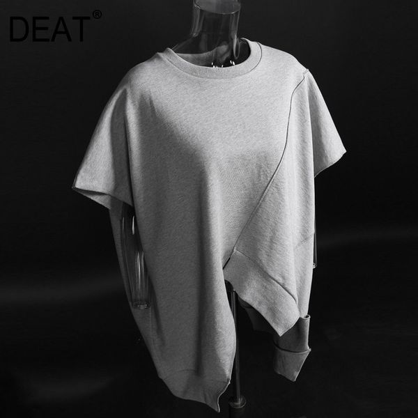

[deat] plus size bat short sleeve hem asymmetric mix and match blouse mall goth women y2k clothes t shirt summer gx256 210428, White;black