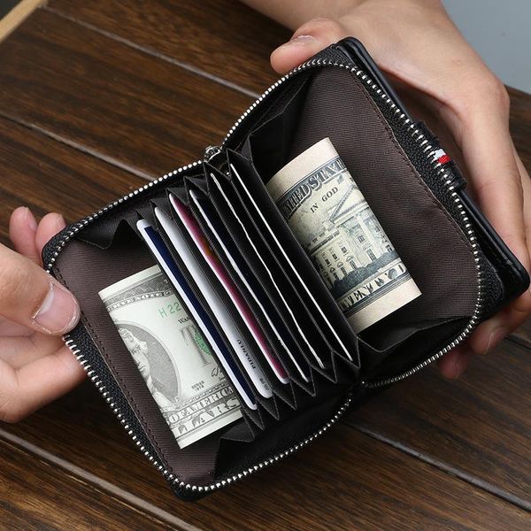 

baellerry card holder men wallet zipper extendable business designer small wallets money bag for male, Red;black