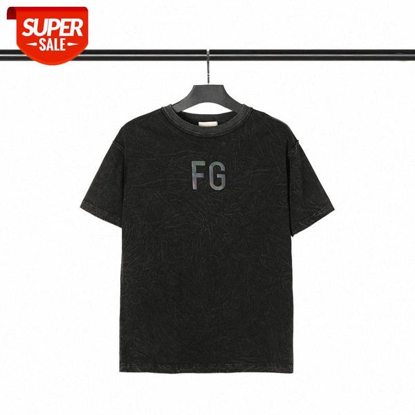 

fog washed and distressed round neck reflective letters short sleeve batch #0z3b, White;black