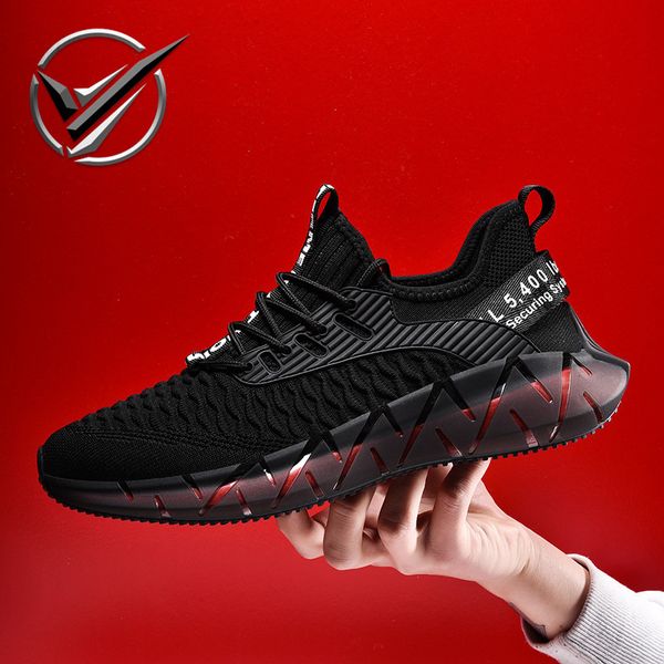 

new sports men's light and breathable mesh running flying woven casual shoes, fashion youth shoes, Black