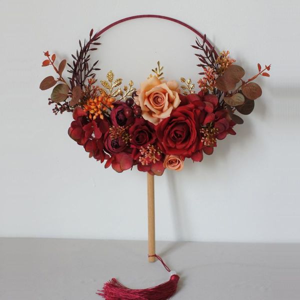 

wedding flowers 36x22cm handheld round fan handmade chinese bride pography ornaments