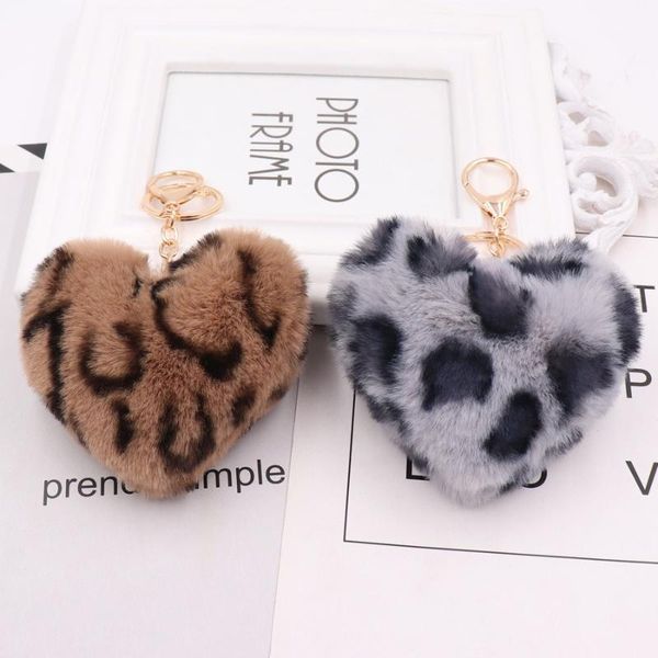

keychains leopard bowknot keychain fur pom key chain faux hair bulb bag car ornaments ball pendant gifts, Silver