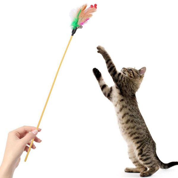 

cat toys legendog cute teaser stick elastic colorful fake feather wand toy pet interactive with bell for products