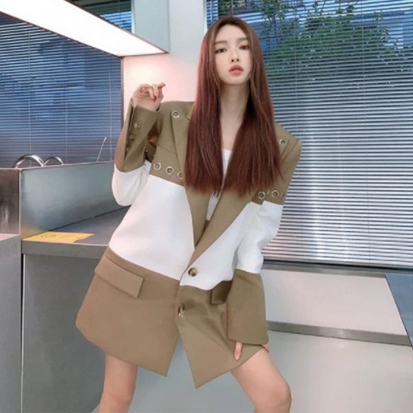 

women's suits & blazers color matching retro fashion coat q072, White;black