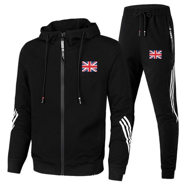 

men's tracksuits uk country sign print clothing zipper jacket casual sportswear jogging male coats, Gray