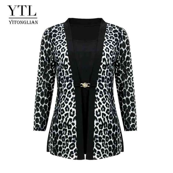 

ytl women chic leopard blouse for work plus size fashion patchwork slim shirt long sleeve autumn spring tunic blusas h414 210719, White
