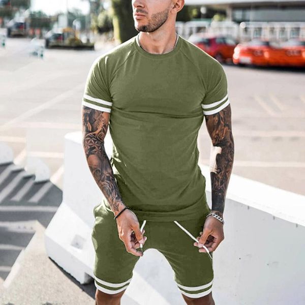 

men's tracksuits summer sports fashion short-sleeved t-shirt + shorts two-piece plus casual print, Gray