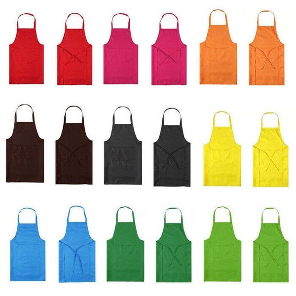 

aprons 1pc colorful cooking baking apron pure color plain pocket sleeveless kitchen chef waiter cafe bbq too