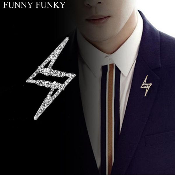 

pins, brooches 2021 fashion flash design men's coat suit hat lapel pins lighting shape bolt metal for women clothing accessories, Gray