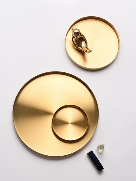 

dishes & plates kitchen stainless steel storage tray space saving organizer jewelry display plate round shape multifunctional bathroom gold