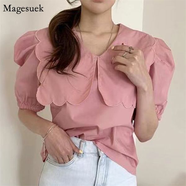 

korean chic summer puff short sleeve woman shirts cotton ruffled blouse women casual fashion female clothing blusas 13848 210512, White