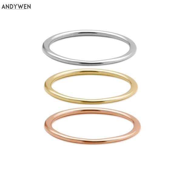 

cluster rings andywen925 sterling silver three color line thin ligher weight finger simple slim women rock punk circle jewelry, Golden;silver