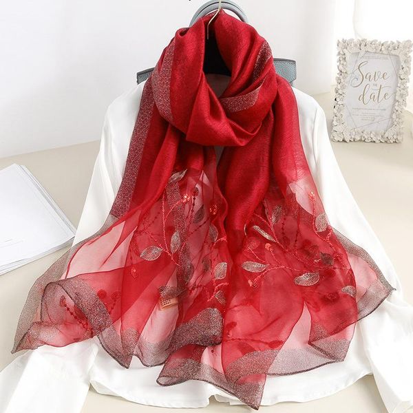 

scarves summer light thin silk wool scarf female long shawl women sunscreen bandana floral embroidery 2021 girl cute soft stoles, Blue;gray