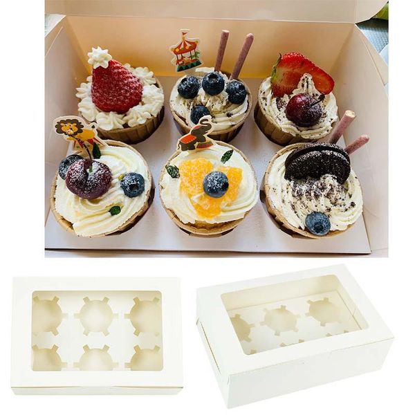 

gift wrap 5pcs clear windowed cupcake cookie dessert boxes with removable tray for 2/4/6 cups cake party kitchen accessories