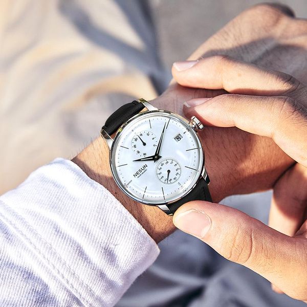 

wristwatches nesun original brand fashion casual sports men's watch business automatic mechanical waterproof luminous relogio masculino, Slivery;brown