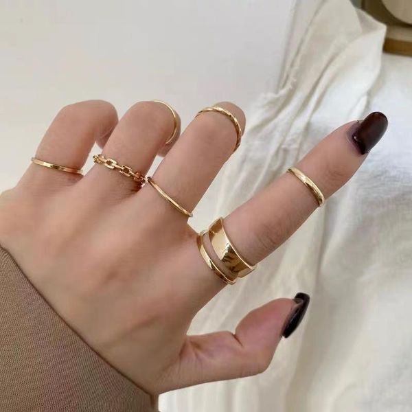 

cluster rings 7pcs/set fashion set for women jewelry punk metal party simple personality boho grunge korea wholesale, Golden;silver