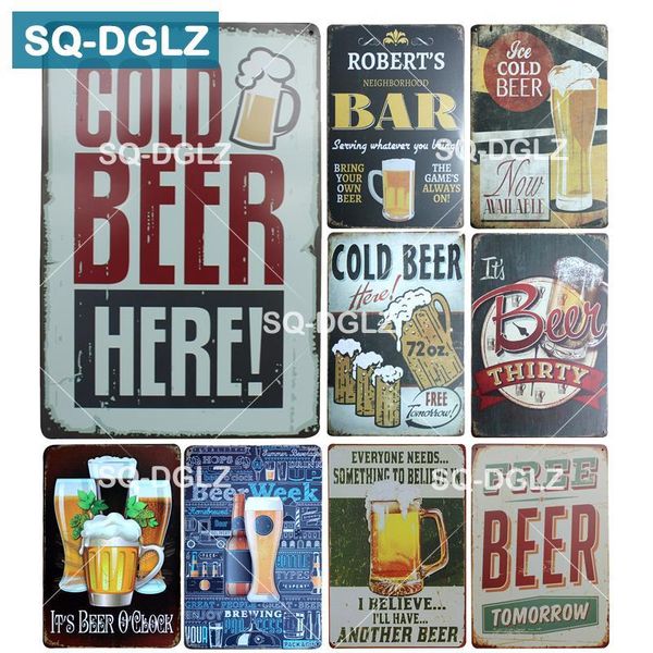 

metal painting [sq-dglz] cold beer here tin sign bar wall decor club crafts home plaques art poster