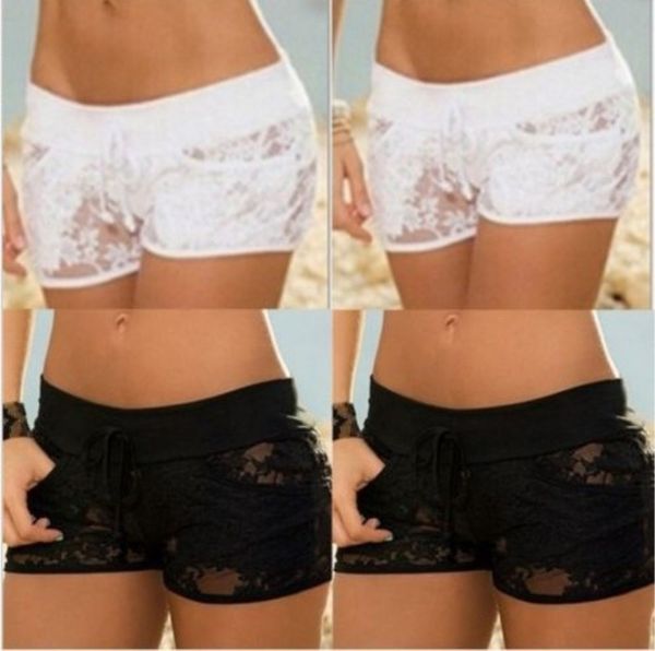 

women's shorts pocket flat lace underwear goods, Black;white
