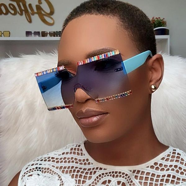 

sunglasses 2021 frameless diamond continuous rhinestone crystal square ladies gorgeous multi-color colorful goggles sun glasses, White;black