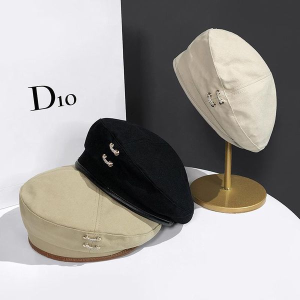 

berets early autumn korea rhinestone chain beret women all-match flat cap breathable women's brand hats internet celebrity painter hat, Blue;gray
