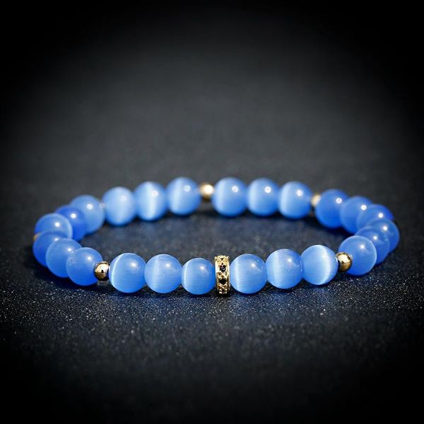 

beaded, strands 8mm blue opal stone beads bracelet women luxury zirconia copper braslet charm men jewelry accessories, Black