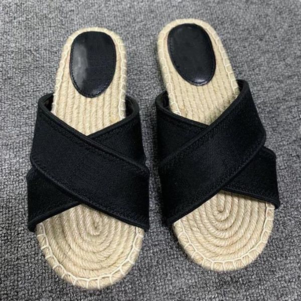 

rope lazy sandals and slippers 2021summer woven embroidery fashion flat-bottomed female fisherman shoes, Black