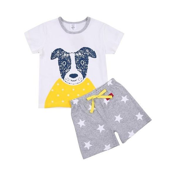 

clothing sets 2021 kids baby boy children's set cartoon print short sleeve round neck t-shirt and stripe shorts two-piece suit, White