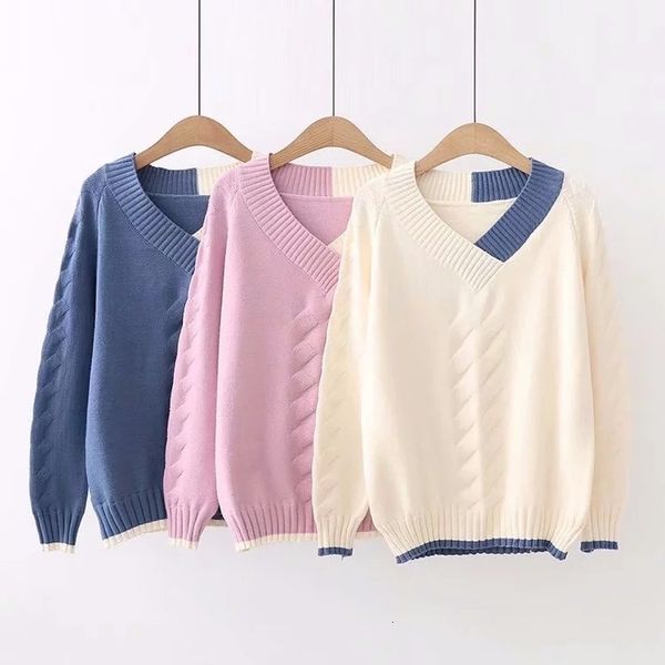 

women's sweaters japanese mori girl small fresh fashion knitted female long-sleeved color matching v-neck women pullover spring pw, White;black