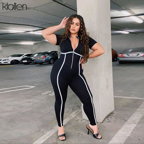 

jumpsuits summer short sleeve fashion casual zipper women skinny stretch female jumpsuit sportswear lady, Black;white
