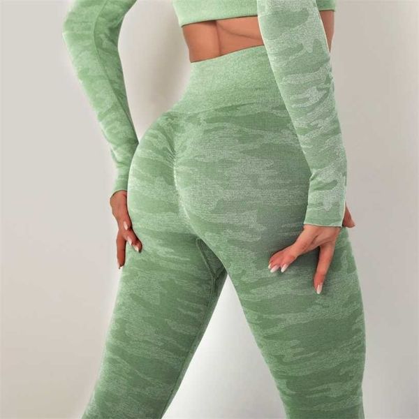 

seamless legging fitness sport high waist pants workout running push up camouflage gym clothing tights 211221, Black