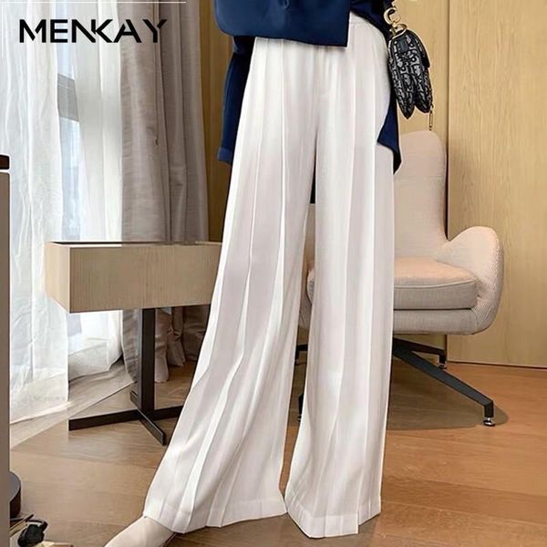

women's pants & capris [menkay] spring casual solid women high waist ruched large size long trousers female fashion clothes 2021 tide, Black;white