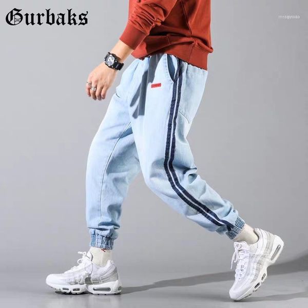 

men's jeans spring autumn 2021 drawstring tooling brand street loose light blue beam feet pants ankle length pants1