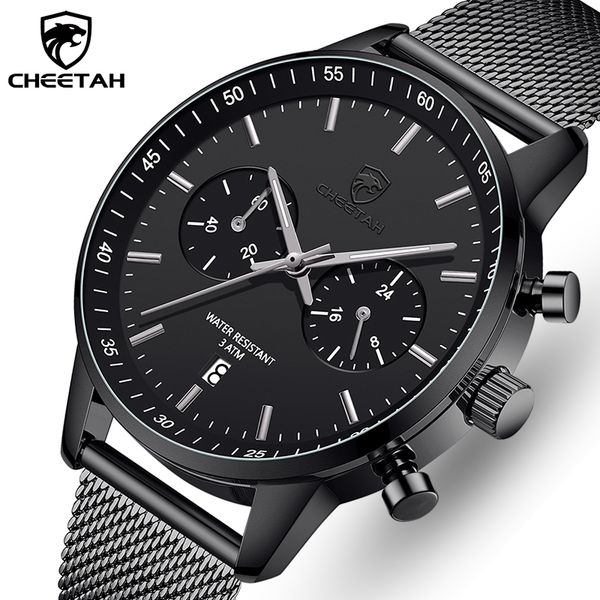 

mens watches cheetah luxury brand fashion sports watch men stainless steel chronograph quartz wristwatch relogio masculino 210517, Slivery;brown